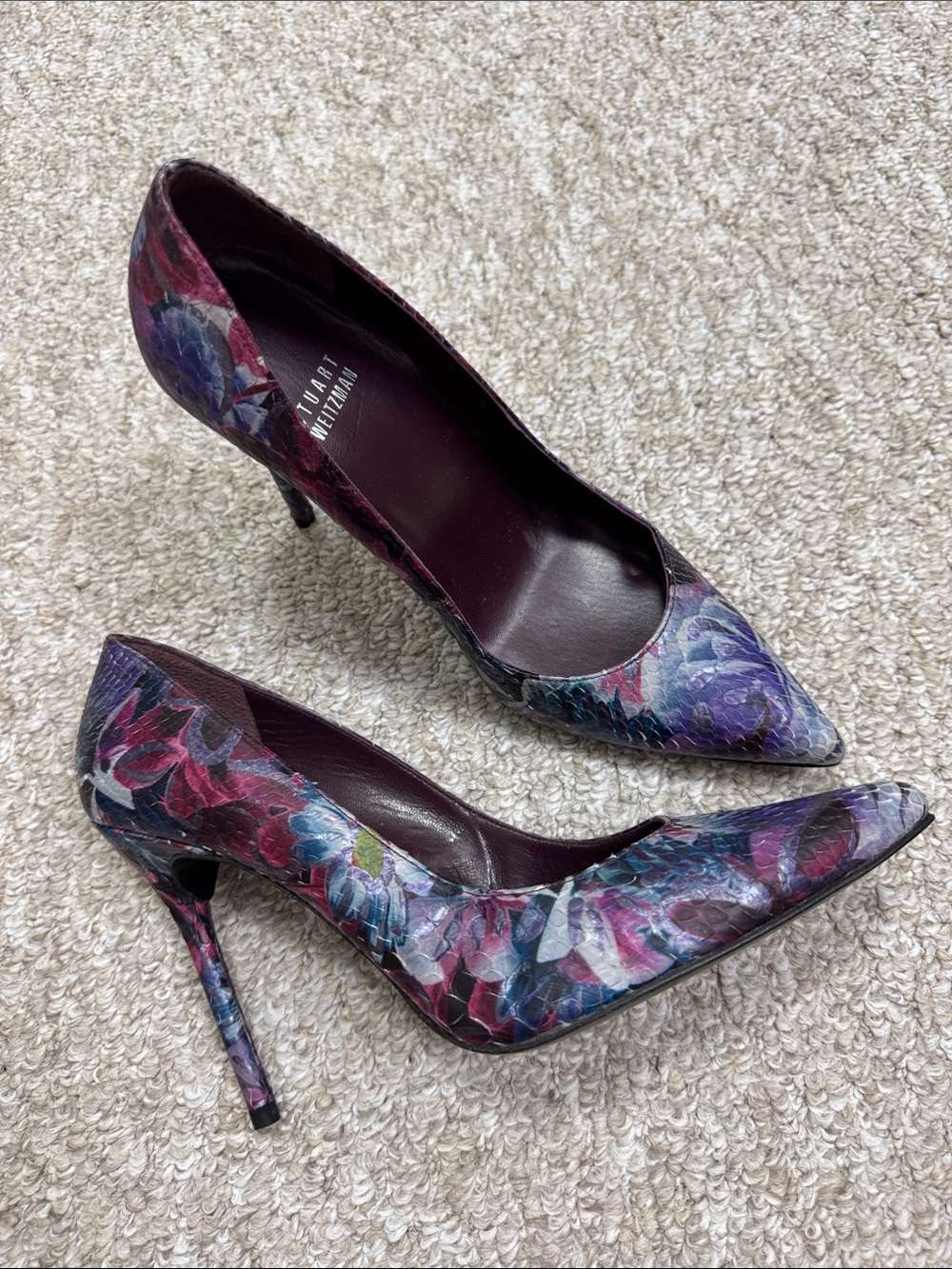 Stuart Weitzman Multicolor Floral Pointed-Toe Stiletto Pumps